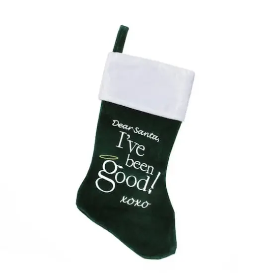 18" Green "Dear Santa" Embroidered Christmas Stocking {1}