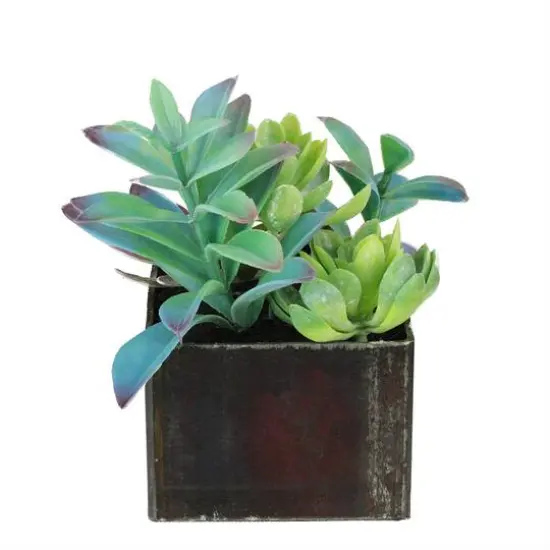 7" Green Artificial Succulents in Square Pot {1}