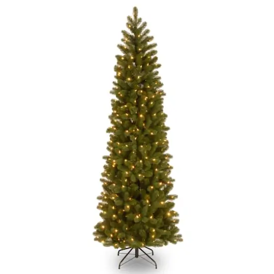 7.5 ft. Pre-lit Feel Real&reg; Hinged Down Swept Douglas Fir Pencil Artificial Christmas Tree, Clear Lights {1}
