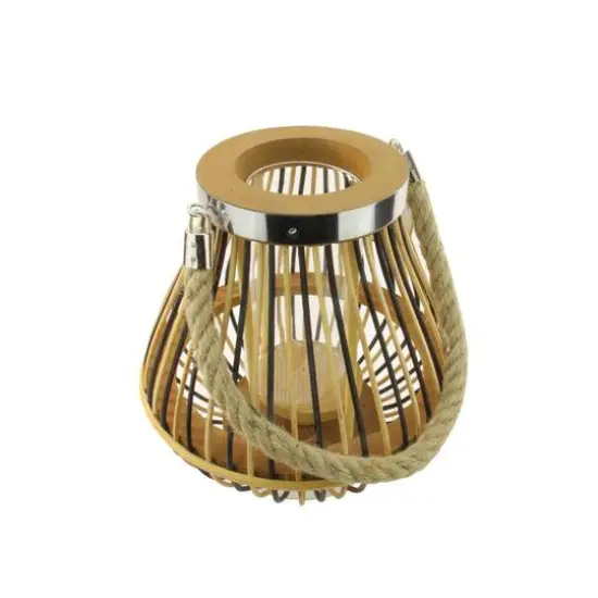9.25" Rustic Chic Pear Shaped Rattan Candle Holder Lantern {1}