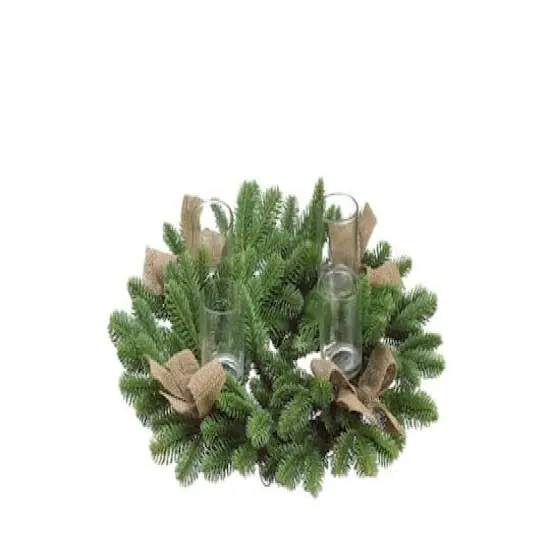 21" Artificial Pine & Burlap Votive Candle Holder {1}