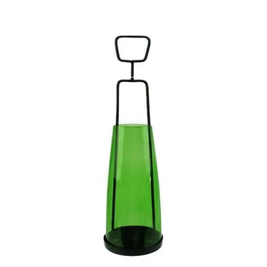 14.5" Retro Glass Tea Light Candle Holder, Green {1}