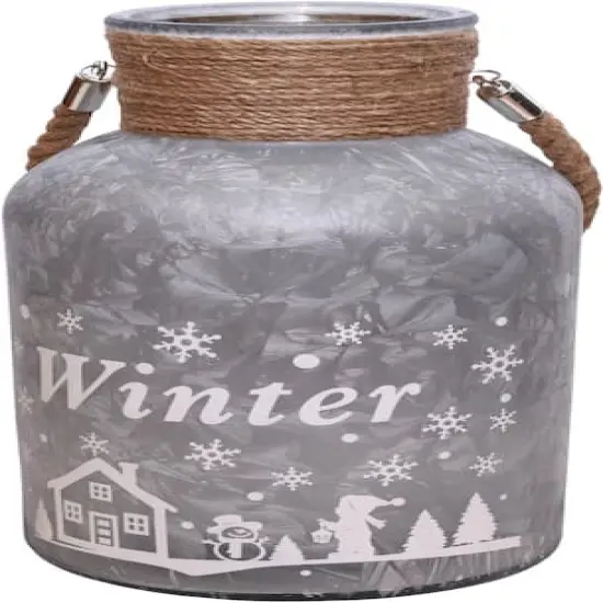 12" Silver Winter Scene Christmas Pillar Candle Lantern {3}