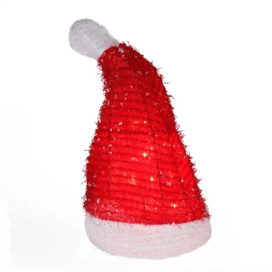 12.75" Lighted Iced Tinsel Santa Hat Christmas Tree Topper, Clear Lights {5}
