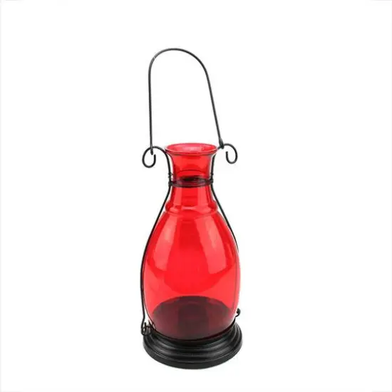 Transparent Red Glass Bottle Vase Tea Light Candle Lantern {1}