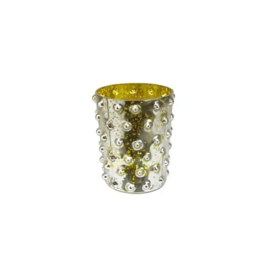 5" Yellow & Silver Hobnail Mercury Glass Votive Candle Holder {1}