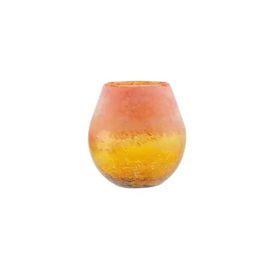 5.5" Crackled & Frosted Glass Vase, Amber Yellow & Coral {1}
