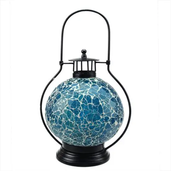 Aqua and White Mosaic Glass Tea Light Candle Holder Doom Lantern {1}