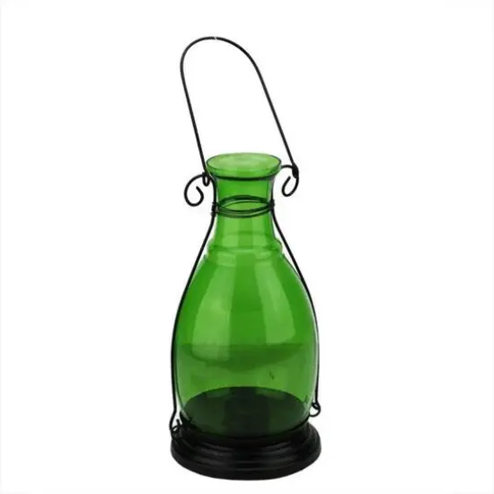 Transparent Green Glass Bottle Vase Tea Light Candle Lantern {1}