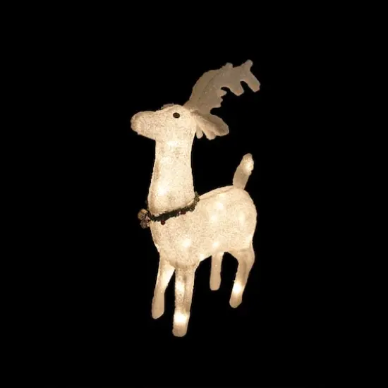 28.5" Lighted White Plush Glittered Reindeer Christmas Yard Art {3}
