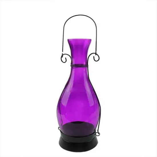 12.5" Glass Bottle Tea Light Candle Lantern, Purple {1}