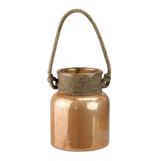 9.5" Seaside Treasures Glass Hurricane with Rope Handle, Copper {1}