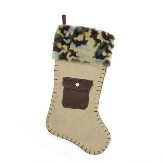 20.5" Burlap & Camouflage Christmas Stocking {1}