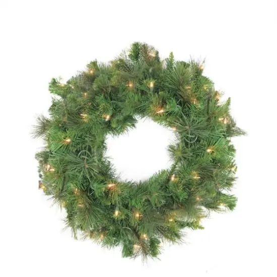 24" Pre-Lit Canyon Pine Artificial Wreath with Clear Lights {1}