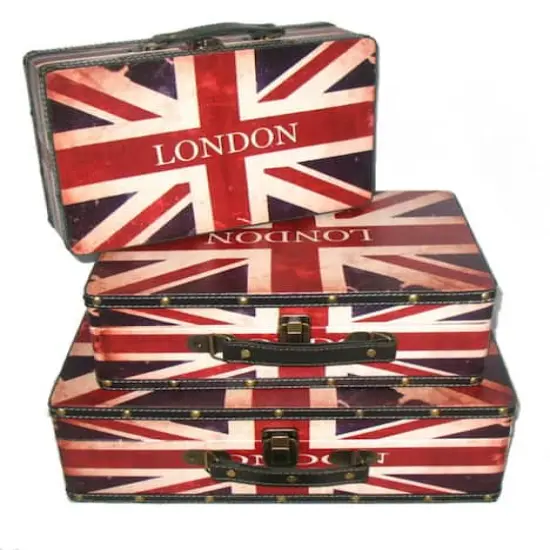 Rustic British Flag Wooden Storage Boxes Set {3}
