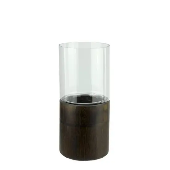 Clear Glass Hurricane Pillar Candle Holder with Wooden Base {1}