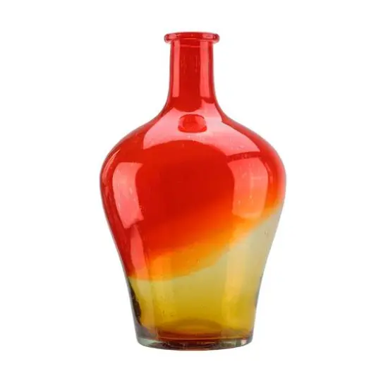 Flame Orange and Amber Yellow Ombre Hand Blown Bubble Glass Vase {1}