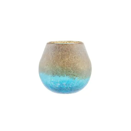 6" Crackled & Frosted Glass Vase, Azure Blue & Chocolate Brown {1}