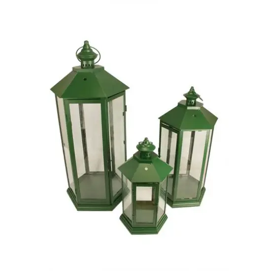 Green Traditional Style Candle Holder Lantern Set, 14.75"-27" {1}