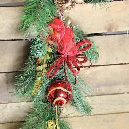 Red Ball Ornaments Grapevine & Pine Artificial Garland, Unlit {4}