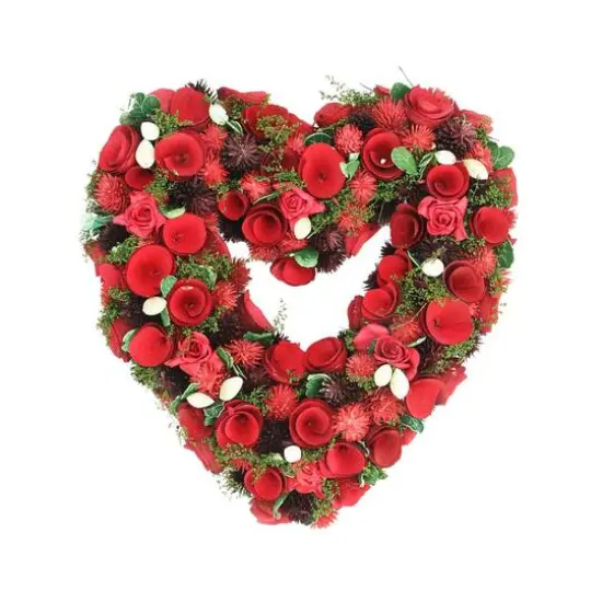 13.5" Red Rose Flower Heart Valentine's Day Wreath {1}
