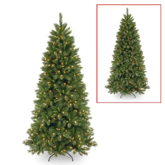 7.5 ft. Pre-lit Hinged Lehigh Valley Pine Slim Artificial Christmas Tree, Dual LED Lights {1}
