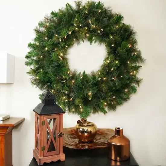 36" Pre-Lit Canyon Pine Artificial Wreath with Clear Lights {4}