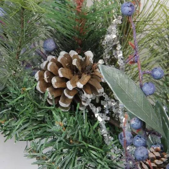 24" Mixed Pine Blueberries & Snowy Pine Cones Artificial Wreath, Unlit {3}