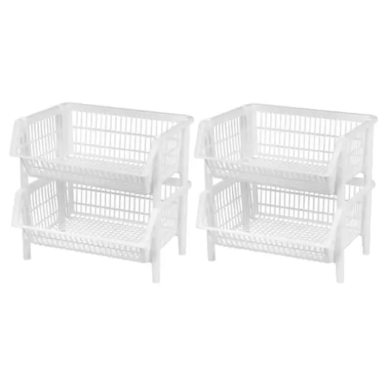 Iris&reg; White Jumbo Stacking Basket, 4 Pack {3}