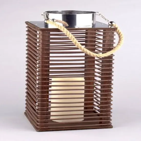 15.5" Wooden Corded Lantern with LED Pillar Candle {3}