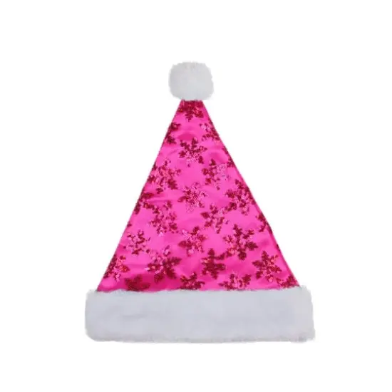 14" Adult Medium Sequin Snowflake Santa Hat, Pink {1}