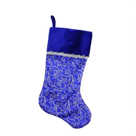 20.5" Blue & Silver Glitter Filigree Swirls Stocking {1}