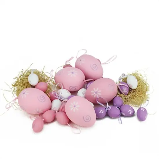 Set of 29 Multicolor Pastel Painted Floral Spring Easter Egg Ornaments {1}
