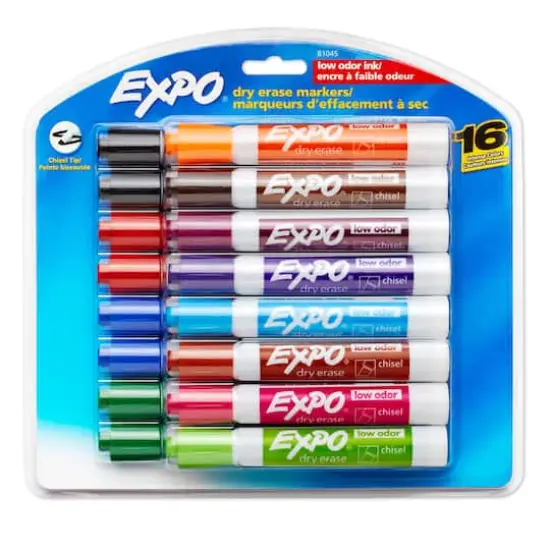 Expo&reg; Low Odor Dry Erase Marker, Chisel Tip, Assorted, 16 Set {1}