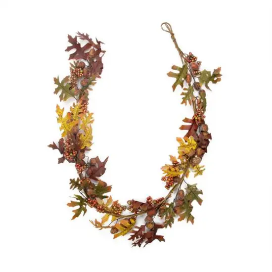 5' Glittered Acorn and Hawthorne Leaf Artificial Thanksgiving Garland {1}