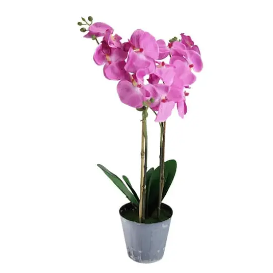 Artificial Blooming Pink Orchid Flower Decorative Potted Plant {1}
