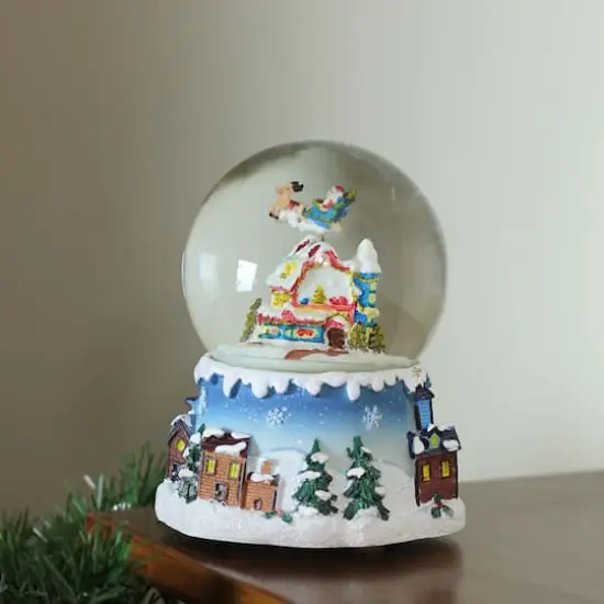 5.5" Santa Claus on Sleigh with Snowy Village Rotating Musical Water Globe {3}