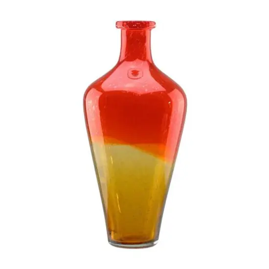 15" Bubble Glass Vase, Flame Orange & Amber Yellow Ombre {1}