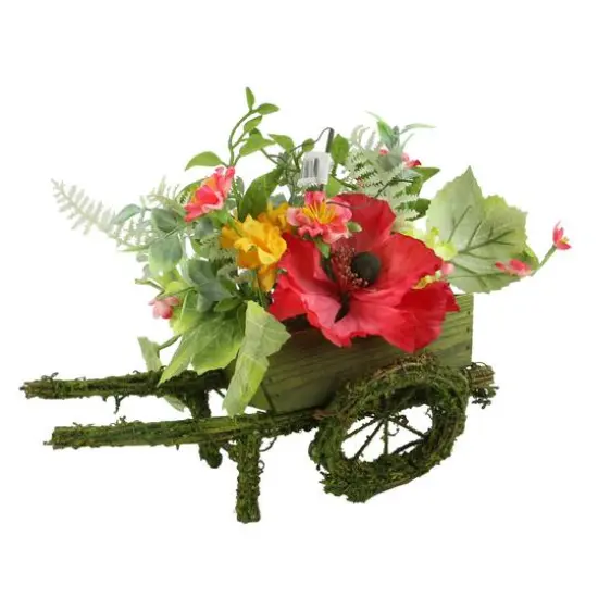 12" Red Poppy & Orange Wildflower Decorative Wheelbarrow {1}