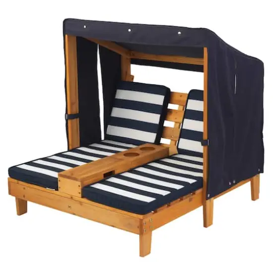 KidKraft Double Chaise Lounge with Cup Holders, Honey & Navy {3}