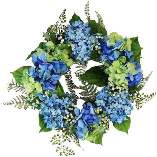 24" Blue & Green Hydrangea & Berry Wreath {1}