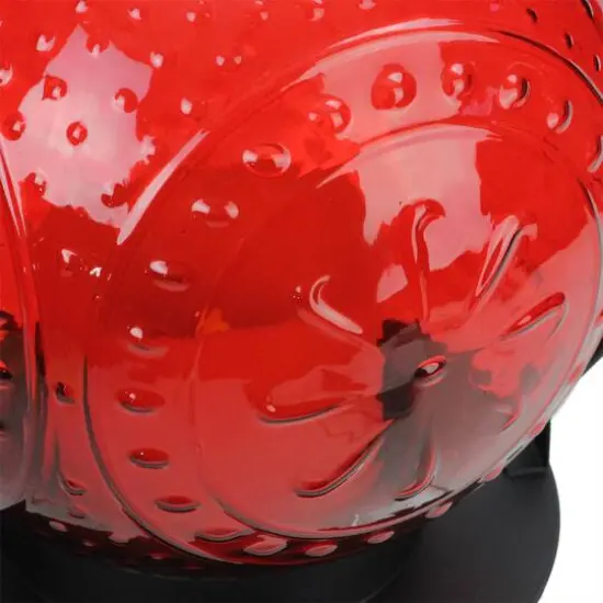 Red Molded Glass Lantern with LED Pillar Timer Candle {4}