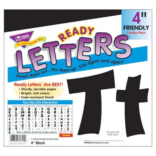 Trend Enterprises® 4" Friendly English/Spanish Combination Ready Letters®, 6 Packs Jet Black {1}