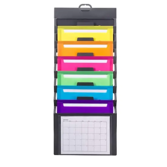 Smead&reg; Cascading Wall Organizer, Gray with 6 Bright Pockets {4}