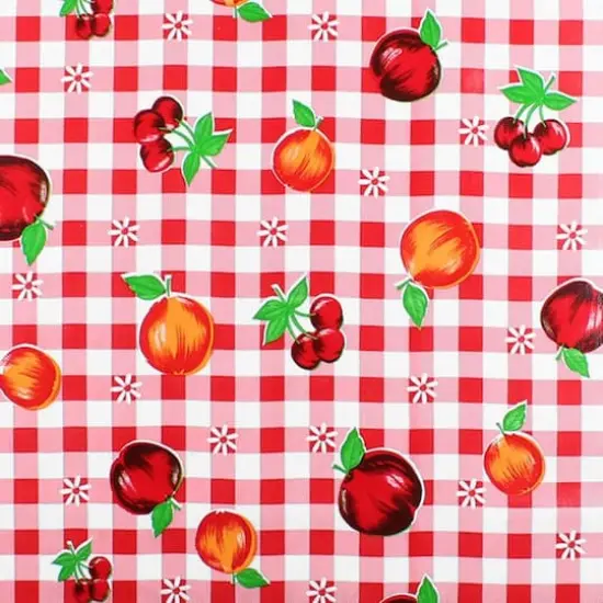 Red Gingham Fruit Oilcloth {2}