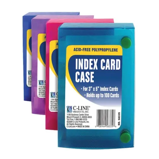C-Line&reg; 3" x 5" Index Card Case, Assorted Colors, Pack of 24 {4}