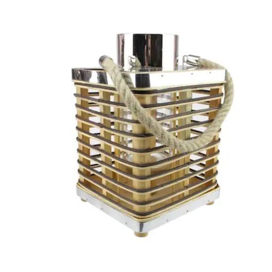 Rustic Chic Rectangular Rattan Candle Holder Lantern with Handle {3}