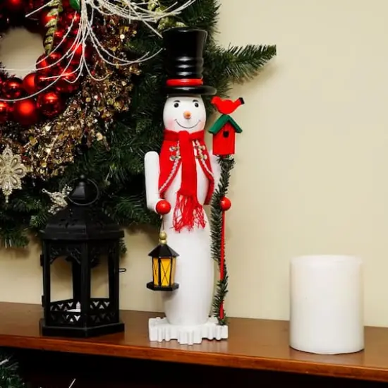 18" Glittered Wooden Snowman & Bird Nutcracker {6}