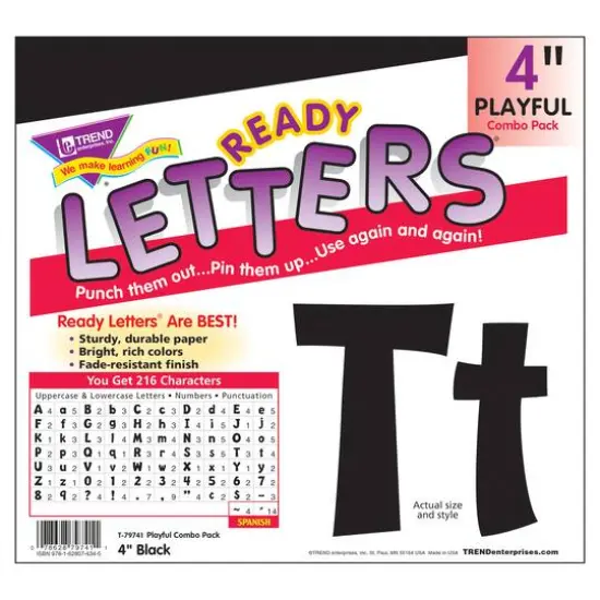 Trend Enterprises&reg; 4" Playful English/Spanish Combination Ready Letters&reg;, 6 Packs Jet Black {1}