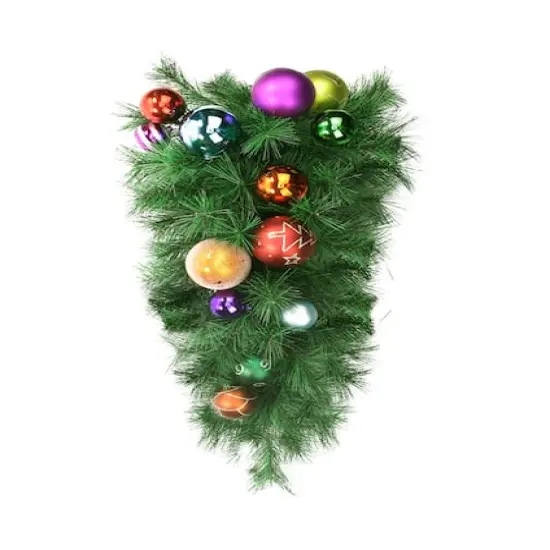 24" Unlit Long Needle Pine with Multicolor Ball Ornaments Teardrop Swag {1}
